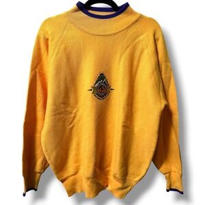 Vintage Bogner Yellow Wool Blend Sweater‎ Embroidered Mock Neck Ski Men's M Ski